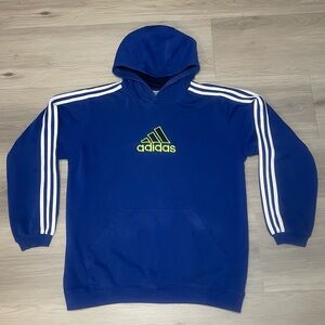 Vintage Adidas Pullover Hoodie Embroidered Center Hit Royal Blue XL Mens Y2K